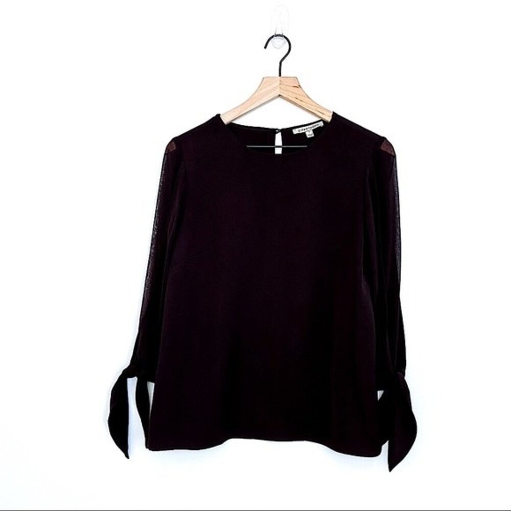 41 HAWTHORN Women's Size Small S Blouse Black Akiba Tie Sleeve Top Sheer Sleeves